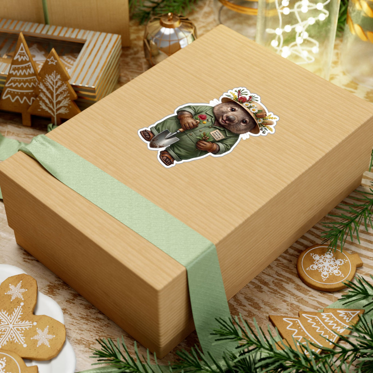 Wombat Gardener Die-Cut Vinyl Sticker - Weatherproof Australian Native Botanical Decal