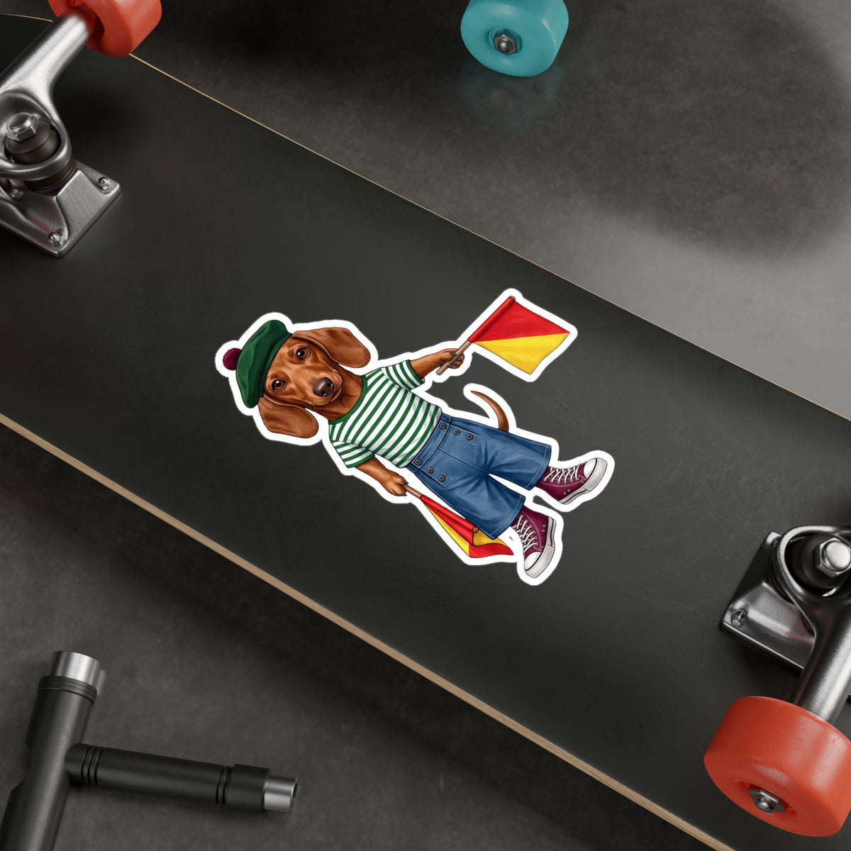 Semaphore Dachshund Vinyl Sticker - Letter B