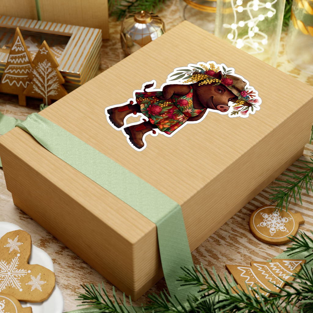 Boho Floral 'Bush Pig' Kiss-Cut Vinyl Sticker