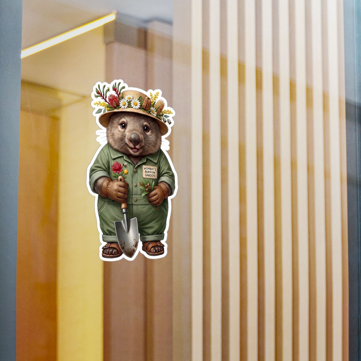 Wombat Gardener Die-Cut Vinyl Sticker - Weatherproof Australian Native Botanical Decal
