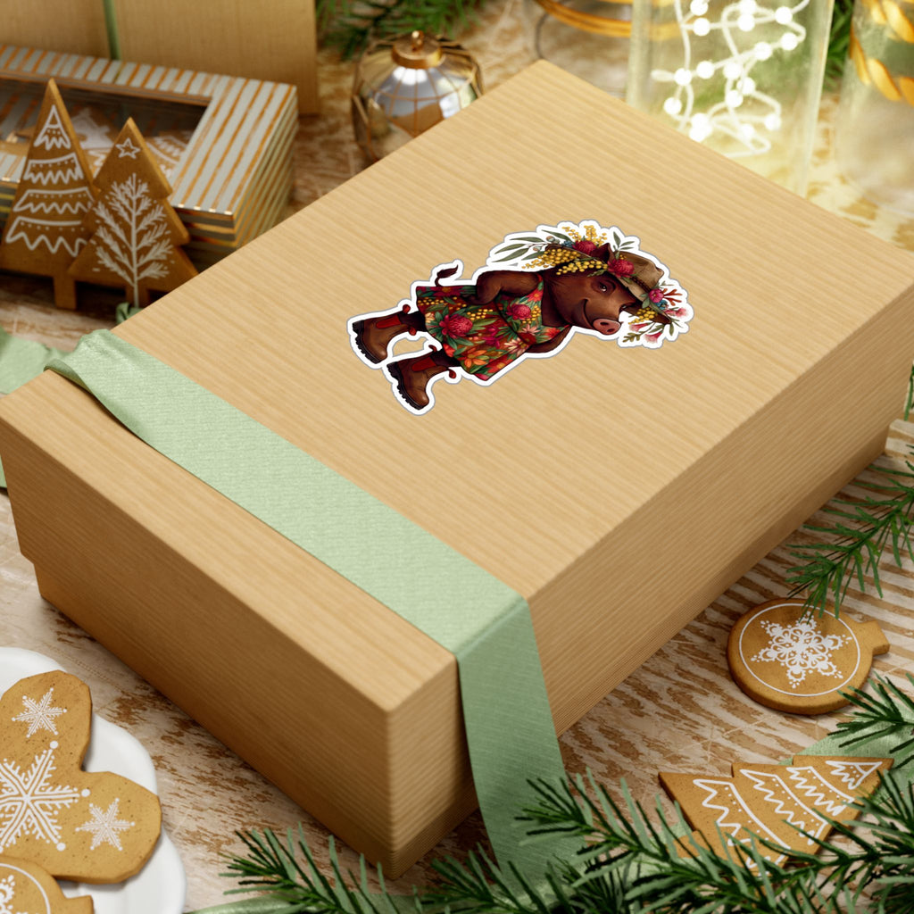Boho Floral 'Bush Pig' Kiss-Cut Vinyl Sticker