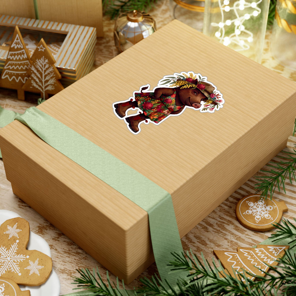 Boho Floral 'Bush Pig' Kiss-Cut Vinyl Sticker