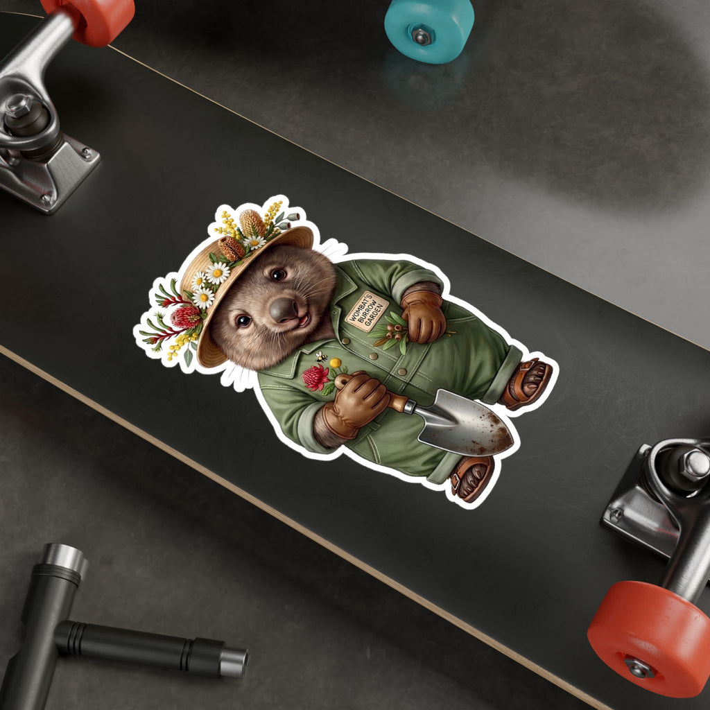 Wombat Gardener Die-Cut Vinyl Sticker - Weatherproof Australian Native Botanical Decal