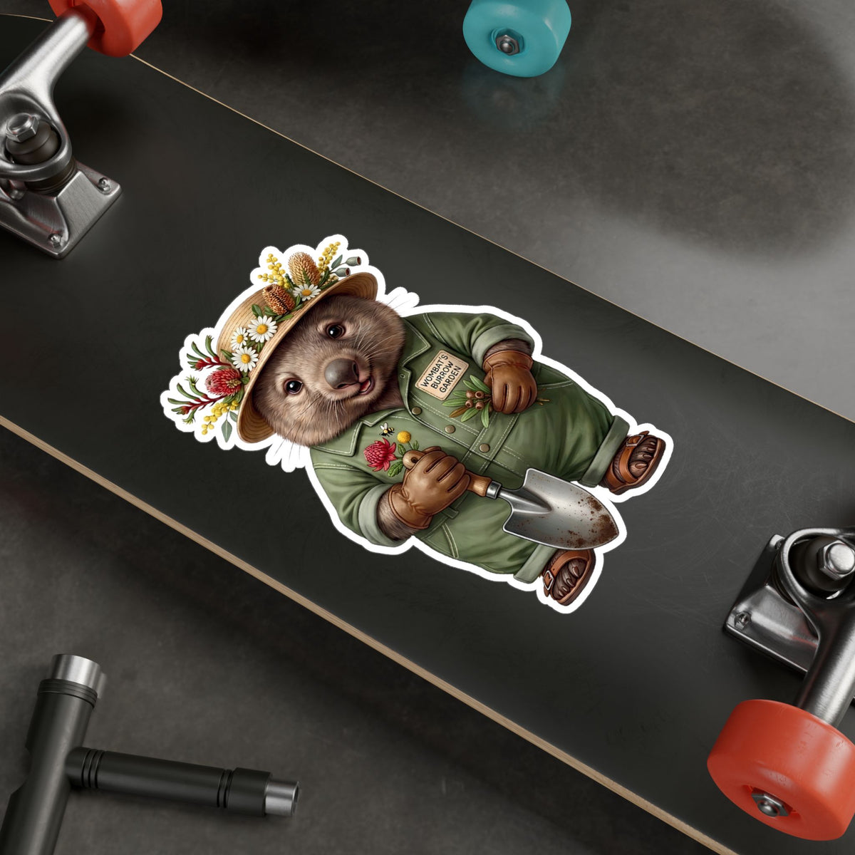 Wombat Gardener Die-Cut Vinyl Sticker - Weatherproof Australian Native Botanical Decal