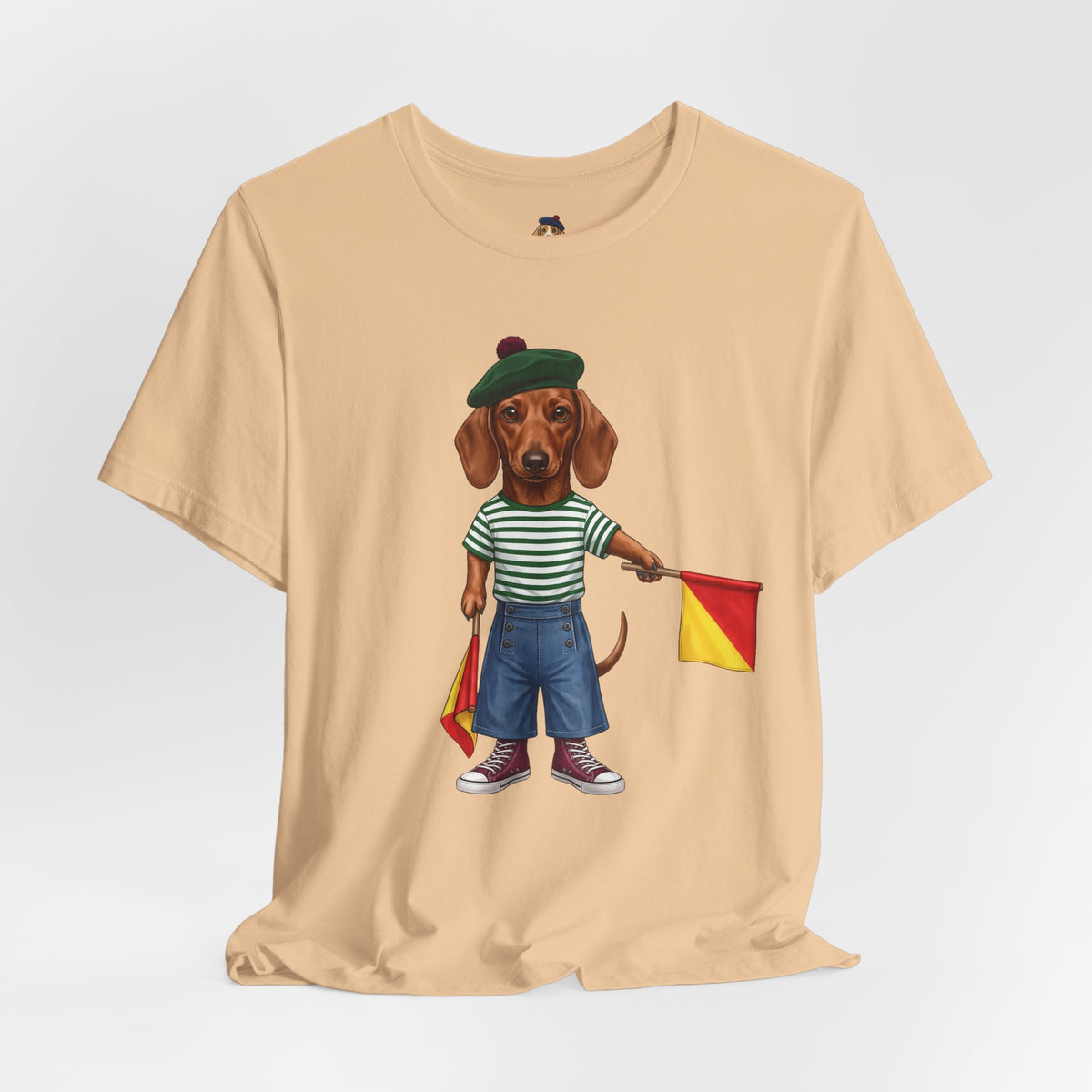 Semaphore Dachshund Graphic Unisex T-Shirt – Letter B | Maritime Signal Dog Tee