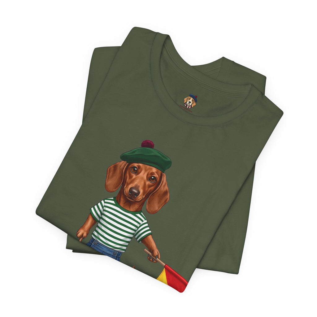 Semaphore Dachshund Graphic Unisex T-Shirt – Letter B | Maritime Signal Dog Tee