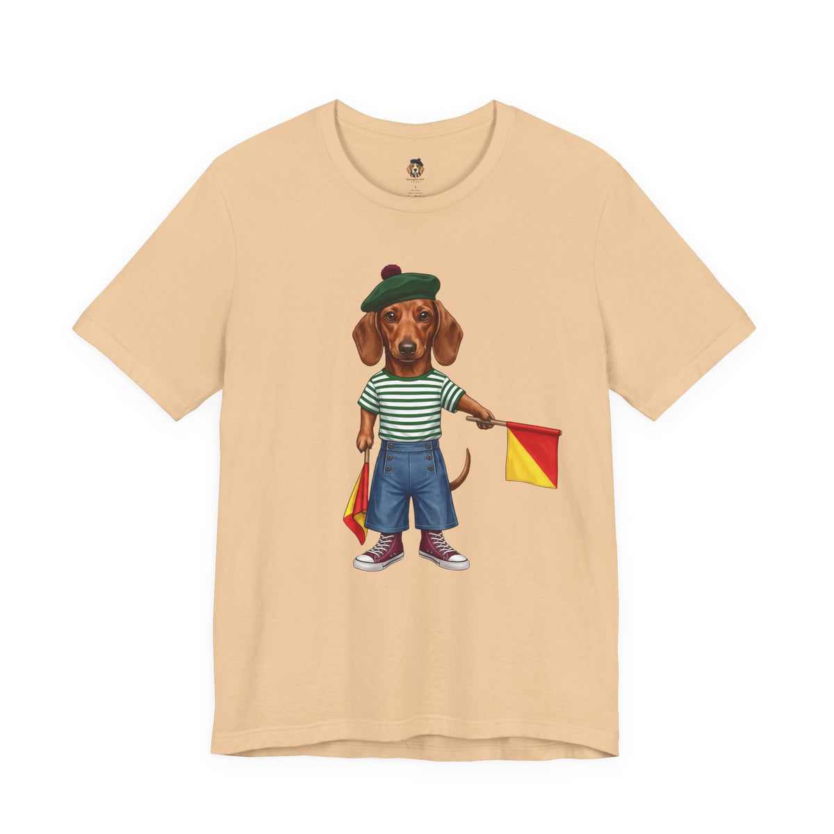 Semaphore Dachshund Graphic Unisex T-Shirt – Letter B | Maritime Signal Dog Tee