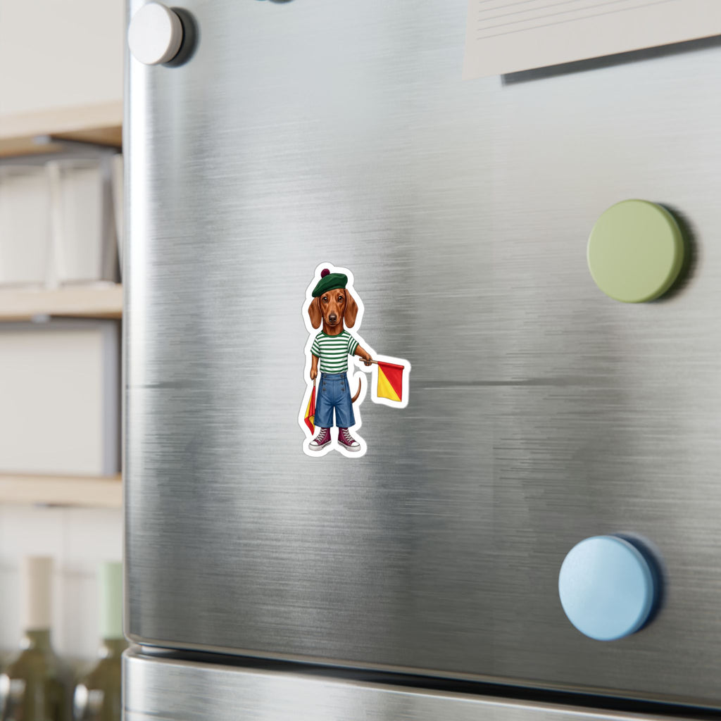 Semaphore Dachshund Vinyl Sticker - Letter B