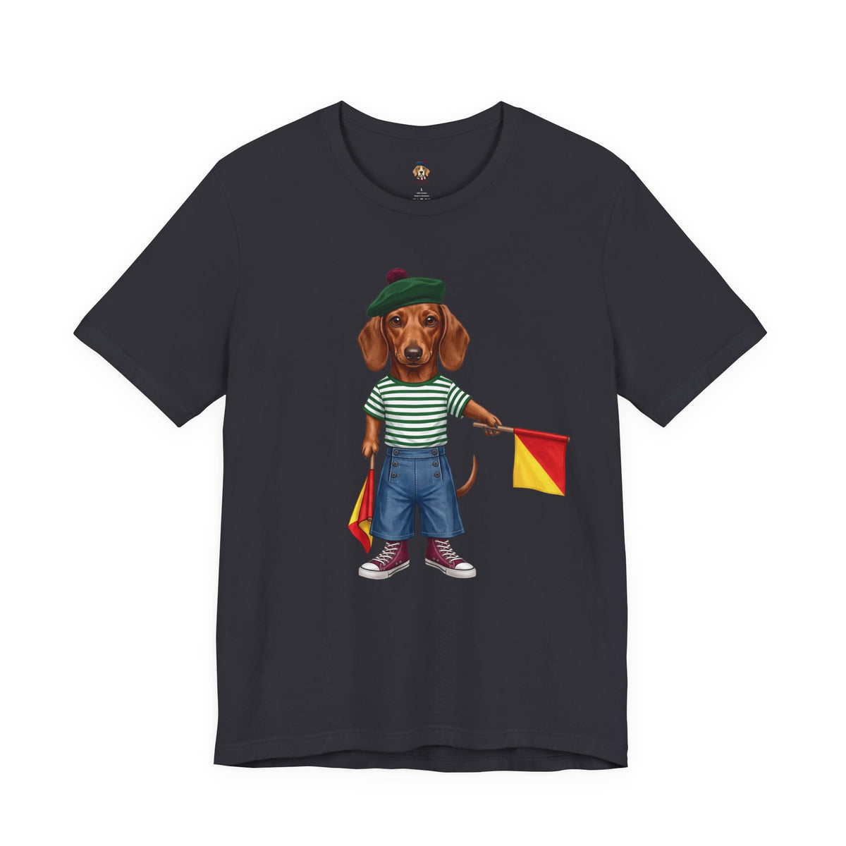 Semaphore Dachshund Graphic Unisex T-Shirt – Letter B | Maritime Signal Dog Tee