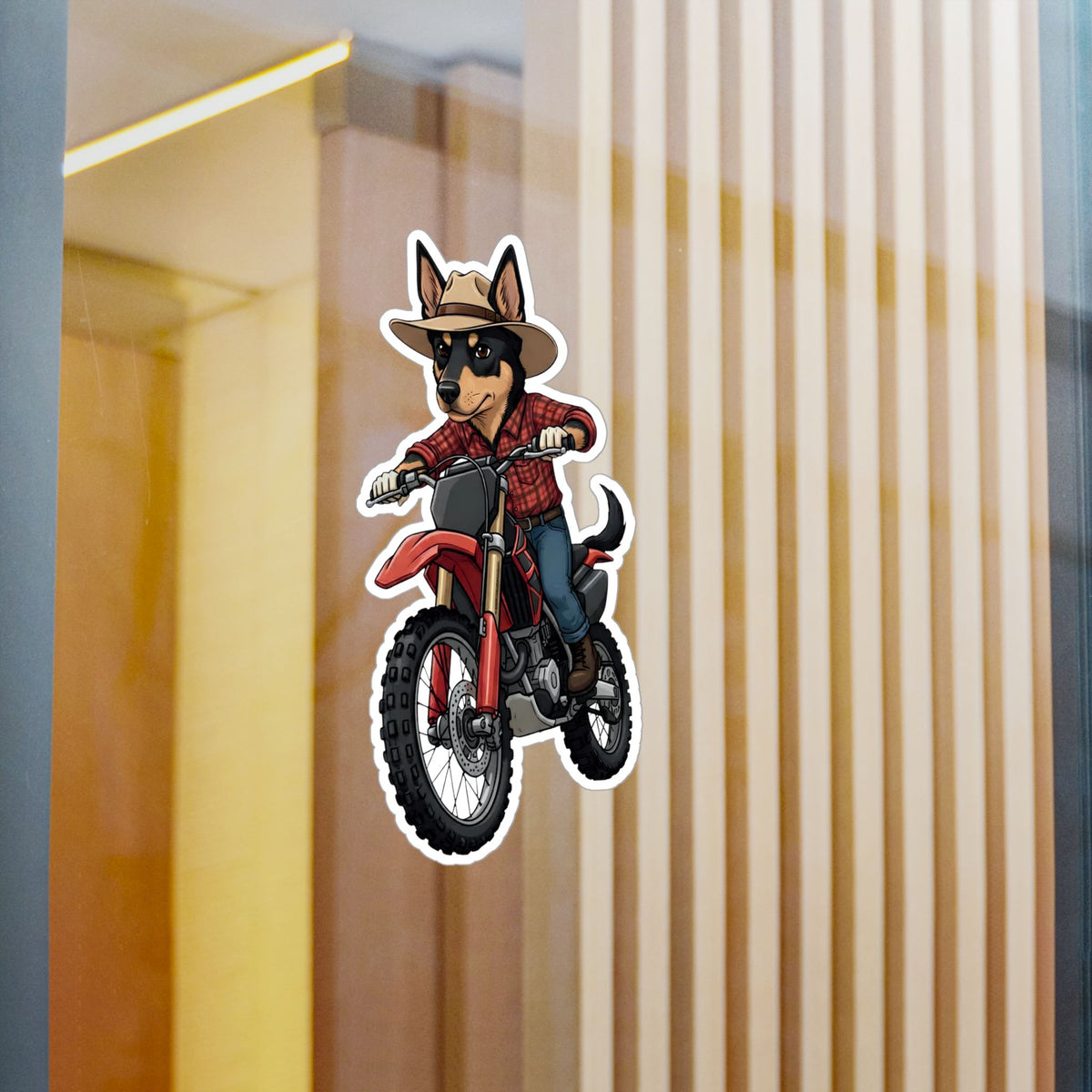 Dirt Bike Kelpie Vinyl Sticker — Kiss-Cut Decal for Helmets, Laptops & Water Bottles