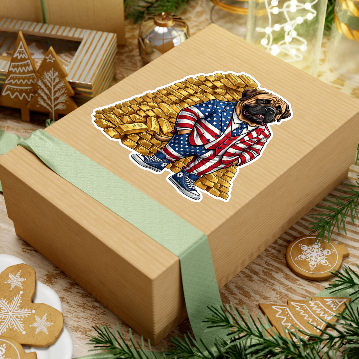 President Inc. - Satirical American Mastiff Gold Vault Vinyl Sticker