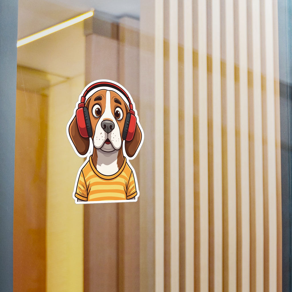 The Startled Hound - Beagle with Headphones Kiss-Cut Vinyl Sticker