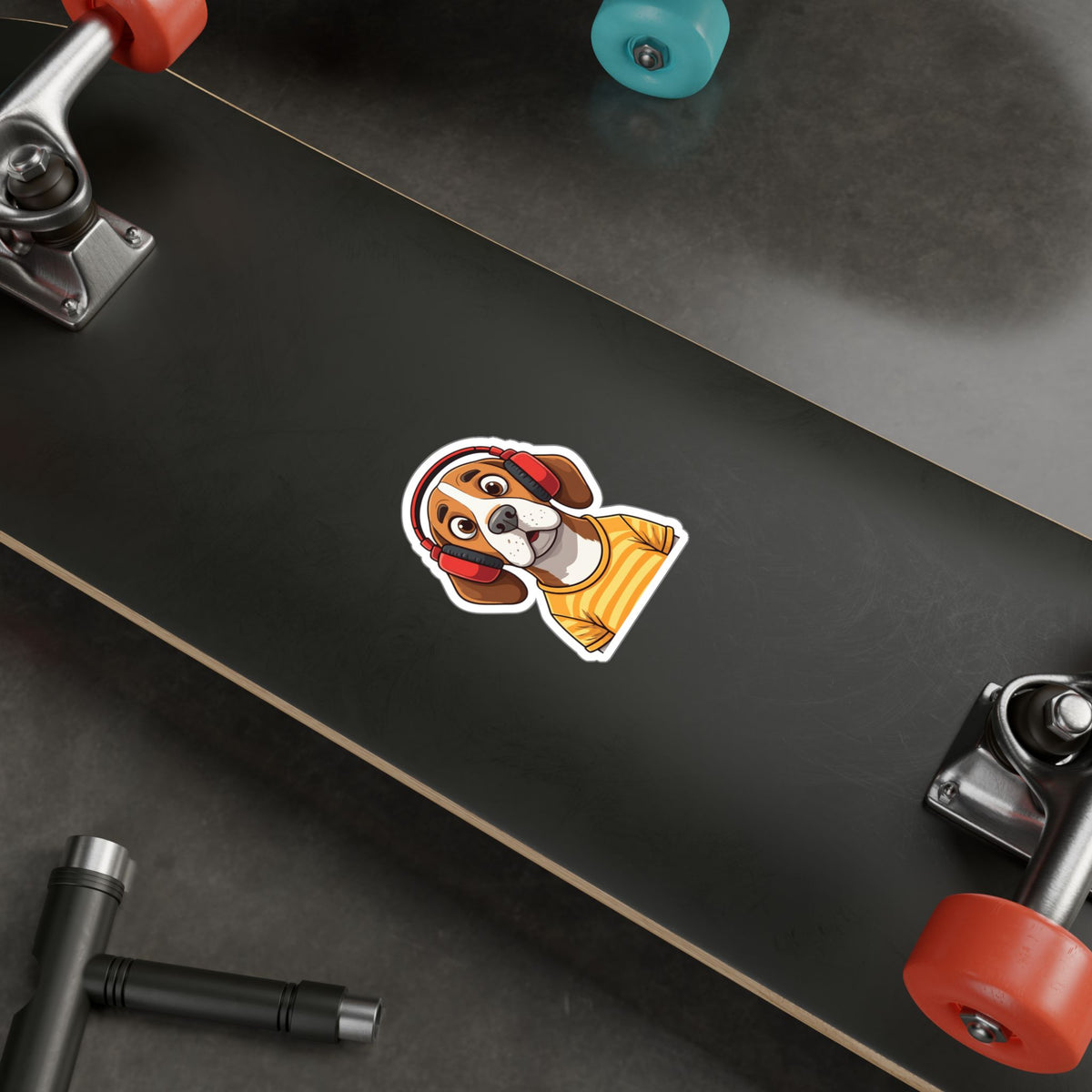 Beagle with Headphones Vinyl Sticker — Cute Startled Dog Decal for Laptops & Water Bottles
