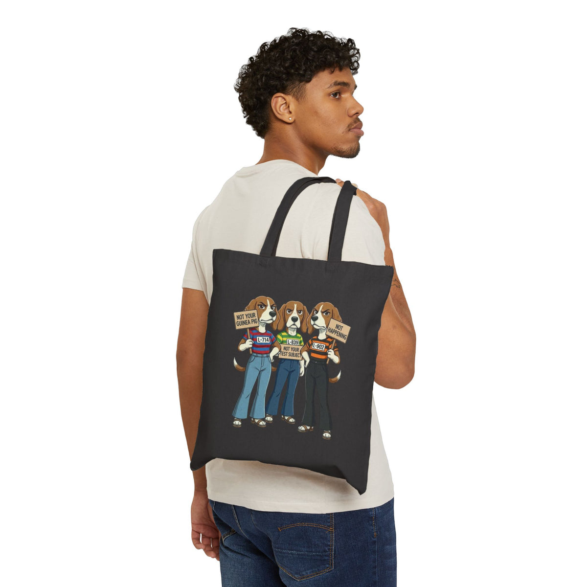 Retro Beagle Freedom: End Animal Testing Vintage Graphic Canvas Tote Bag