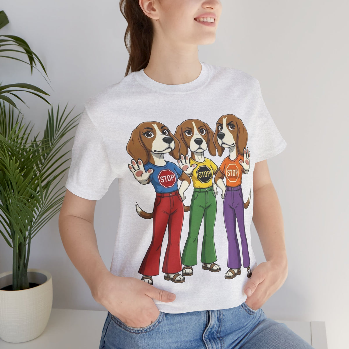Beagle Stop Sign Trio T-Shirt — Say No to Gender Violence