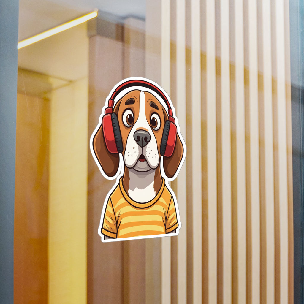 The Startled Hound - Beagle with Headphones Kiss-Cut Vinyl Sticker