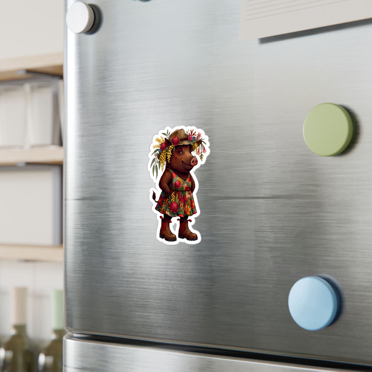 Boho Floral 'Bush Pig' Kiss-Cut Vinyl Sticker