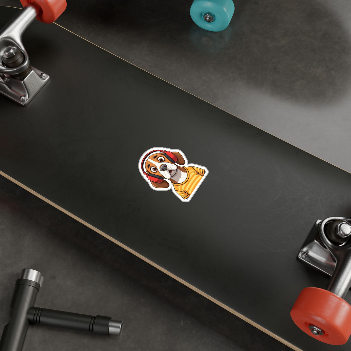 Beagle with Headphones Vinyl Sticker — Cute Startled Dog Decal for Laptops & Water Bottles