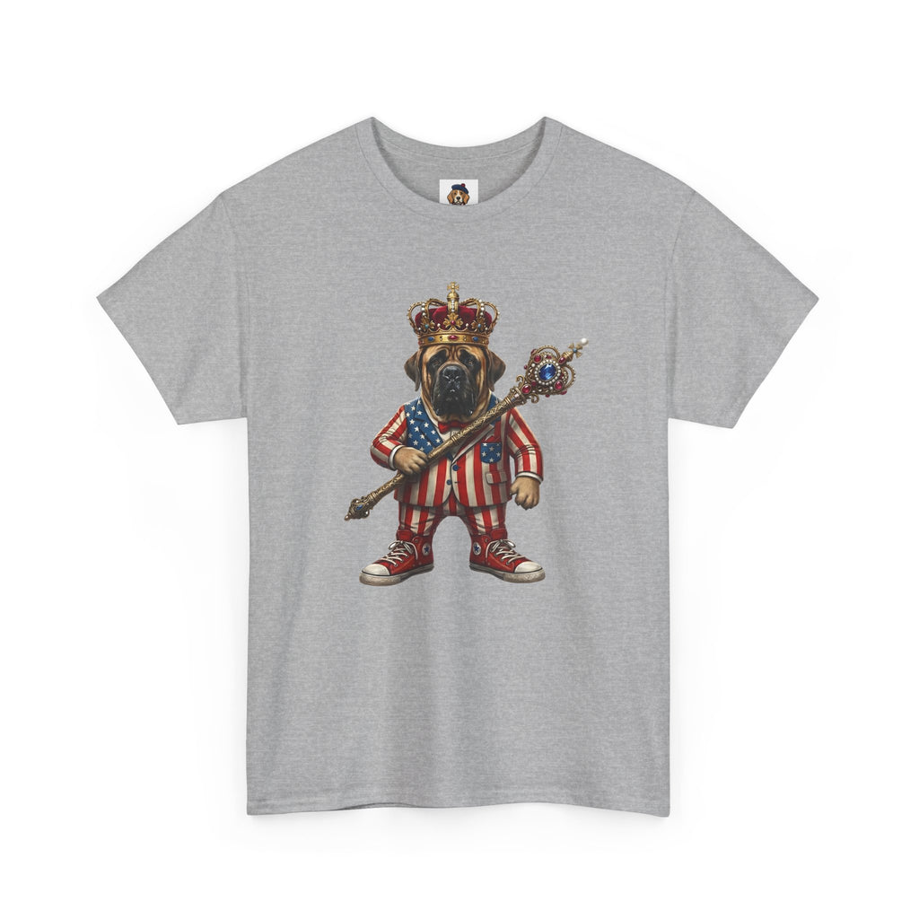 No Kings tee — Stars & Stripes American Mastiff in Crown (Democracy Reminder)