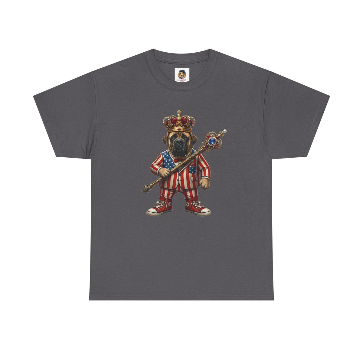No Kings tee — Stars & Stripes American Mastiff in Crown (Democracy Reminder)