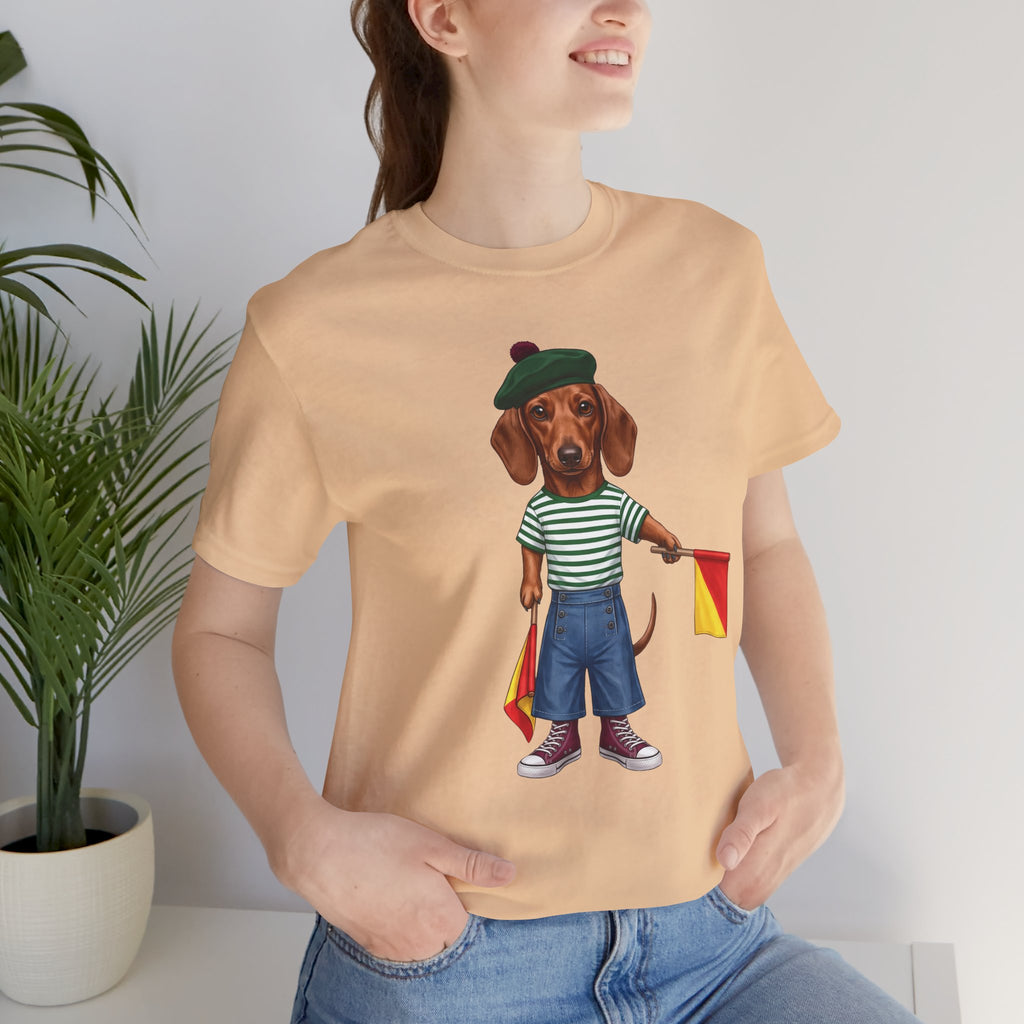 Semaphore Dachshund Graphic Unisex T-Shirt – Letter B | Maritime Signal Dog Tee
