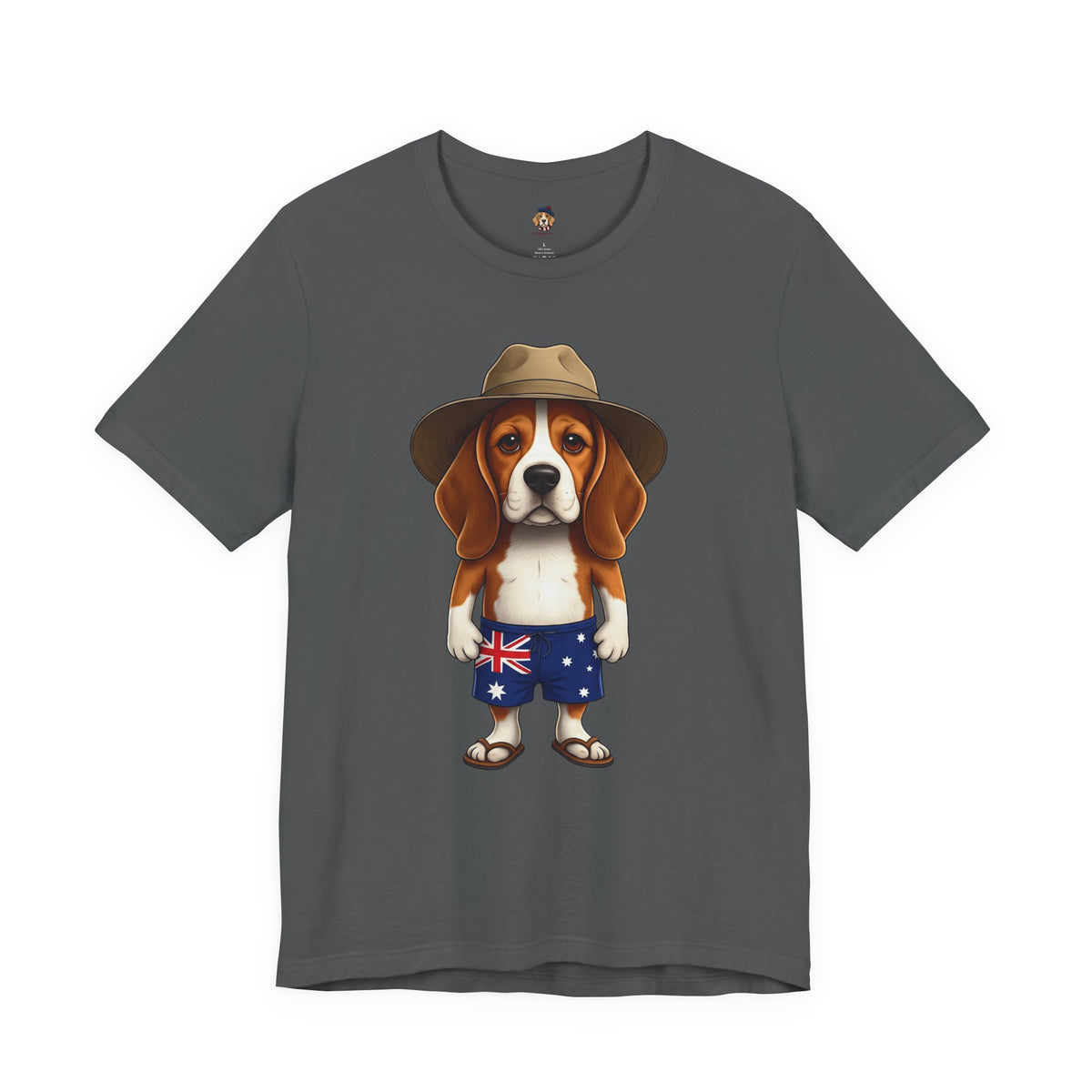 Beagle Aussie Summer Tee - Cute Dog in Akubra Hat & Australian Flag Shorts