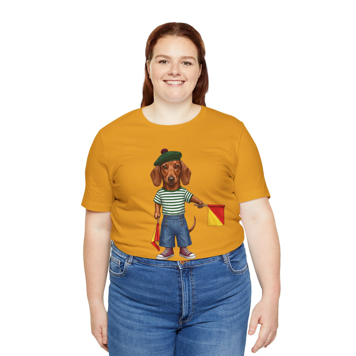Semaphore Dachshund Graphic Unisex T-Shirt – Letter B | Maritime Signal Dog Tee