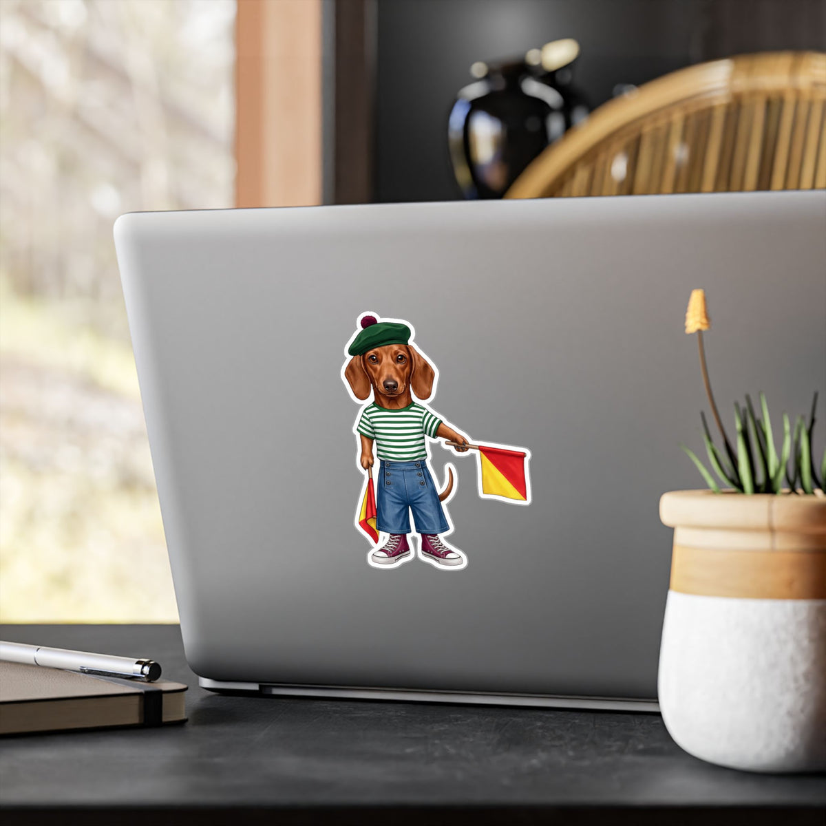 Semaphore Dachshund Vinyl Sticker - Letter B