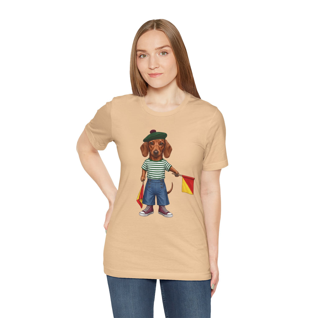 Semaphore Dachshund Graphic Unisex T-Shirt – Letter B | Maritime Signal Dog Tee