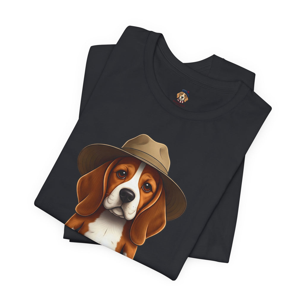 Beagle Aussie Summer Tee - Cute Dog in Akubra Hat & Australian Flag Shorts