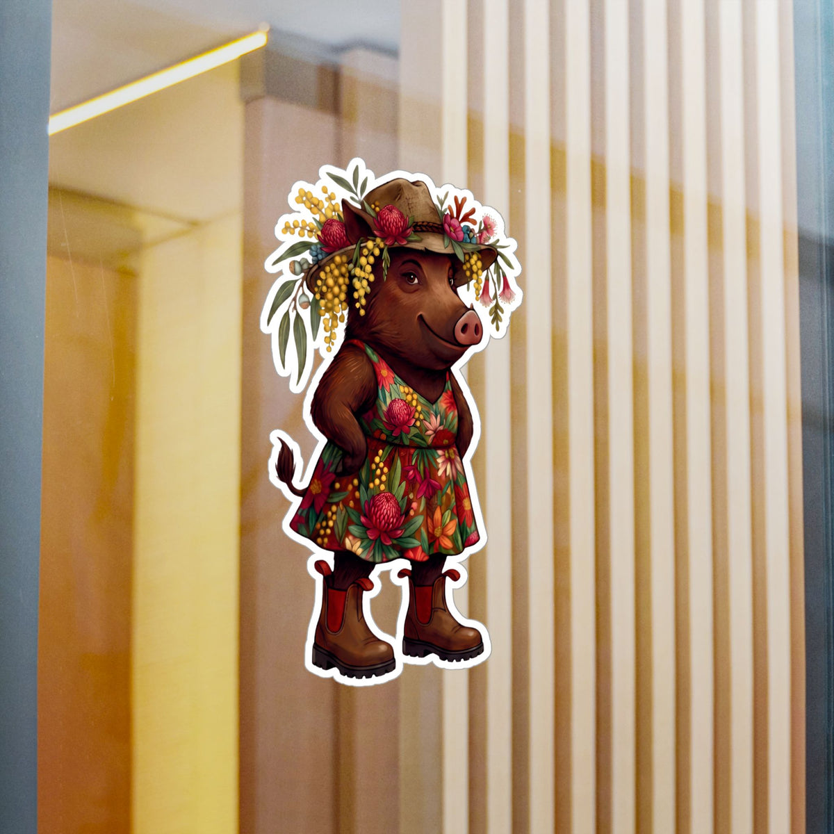 Boho Floral 'Bush Pig' Kiss-Cut Vinyl Sticker