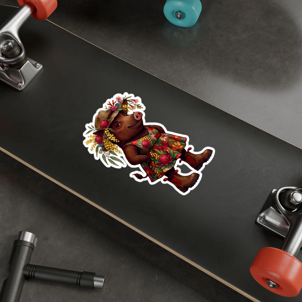 Boho Floral 'Bush Pig' Kiss-Cut Vinyl Sticker