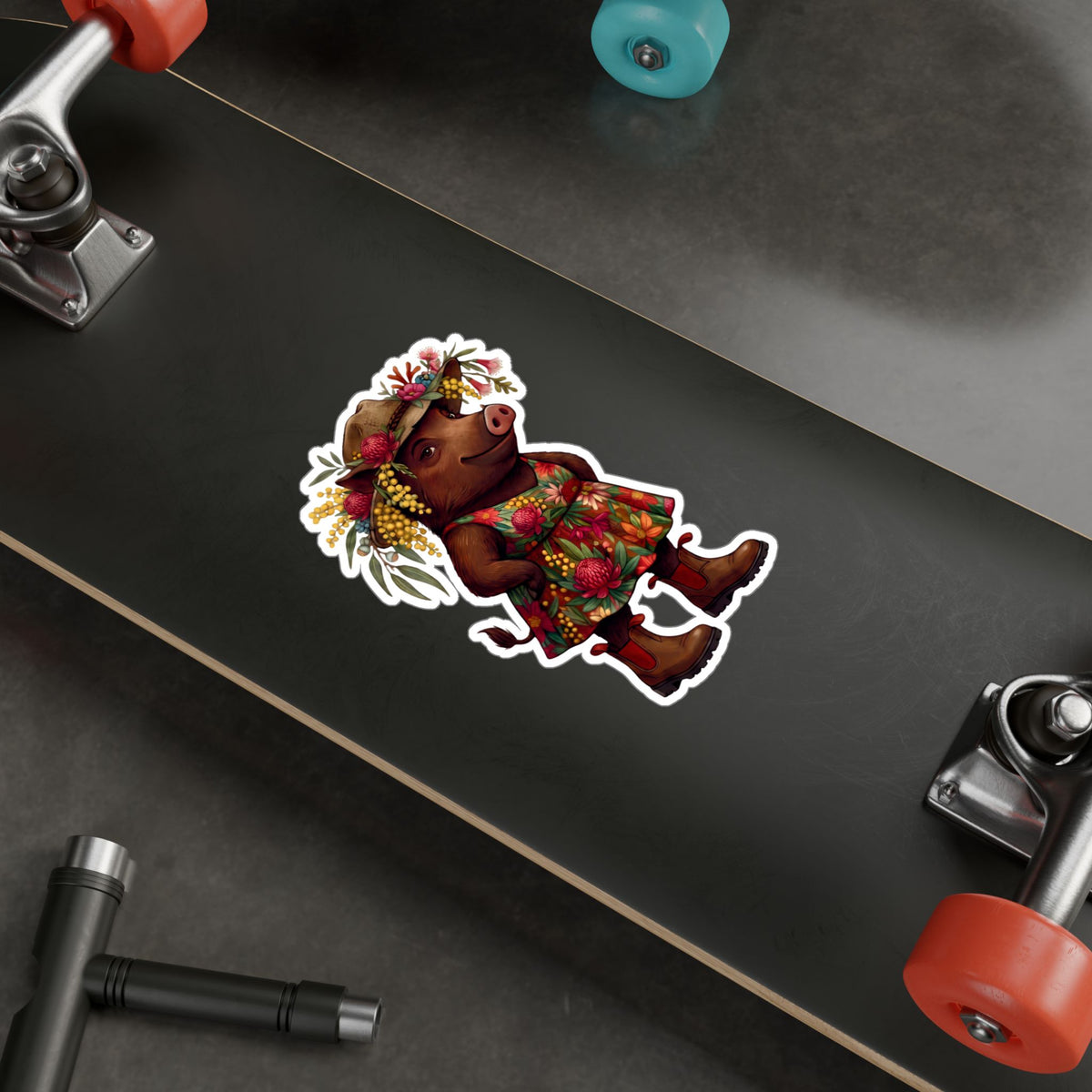 Boho Floral 'Bush Pig' Kiss-Cut Vinyl Sticker
