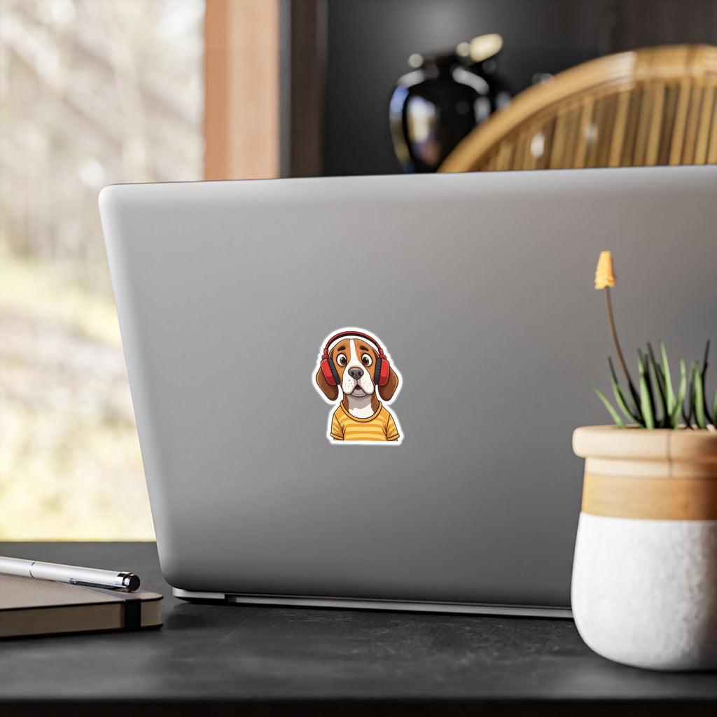 The Startled Hound - Beagle with Headphones Kiss-Cut Vinyl Sticker