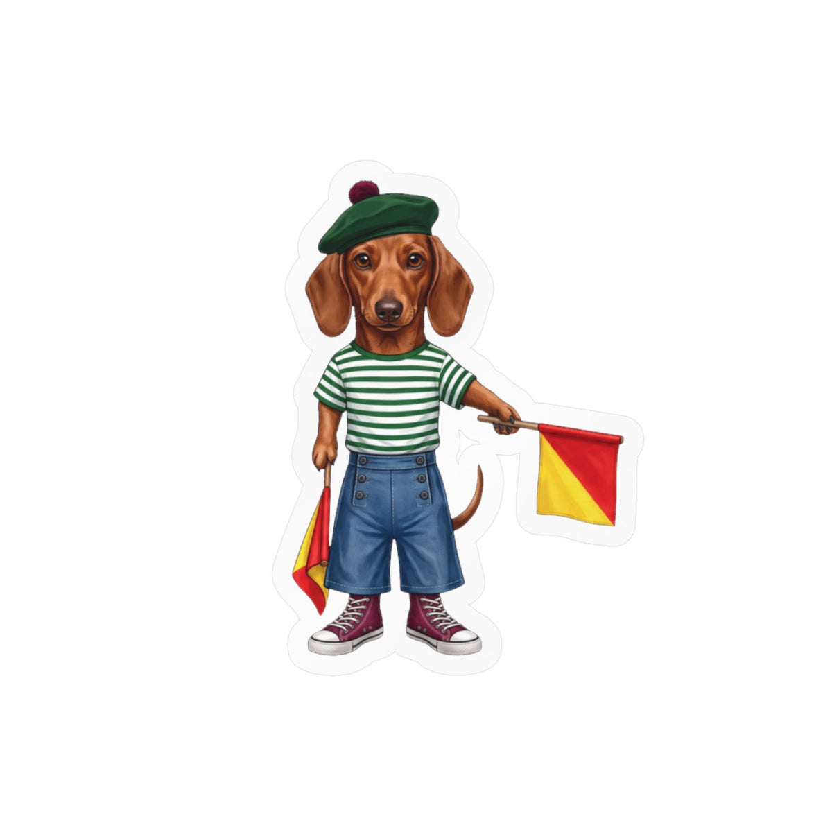 Semaphore Dachshund Vinyl Sticker - Letter B