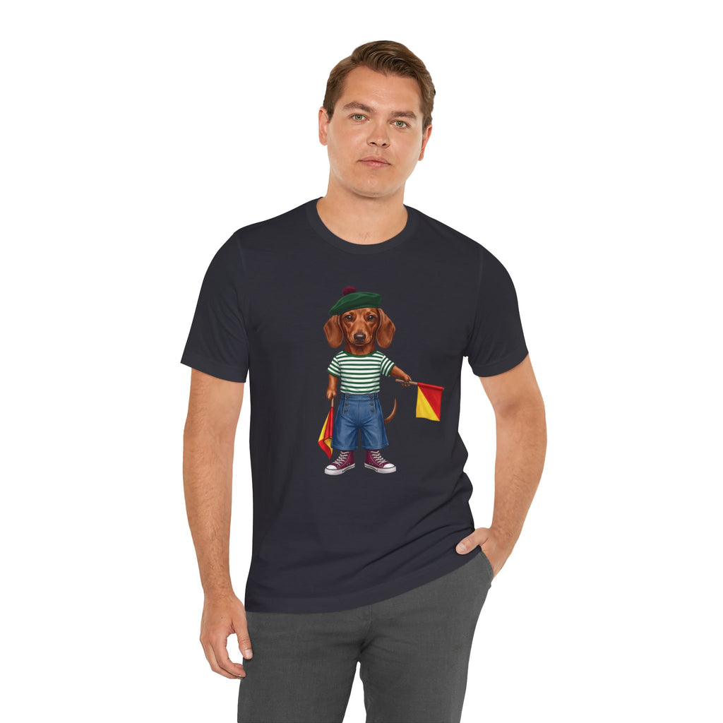 Semaphore Dachshund Graphic Unisex T-Shirt – Letter B | Maritime Signal Dog Tee